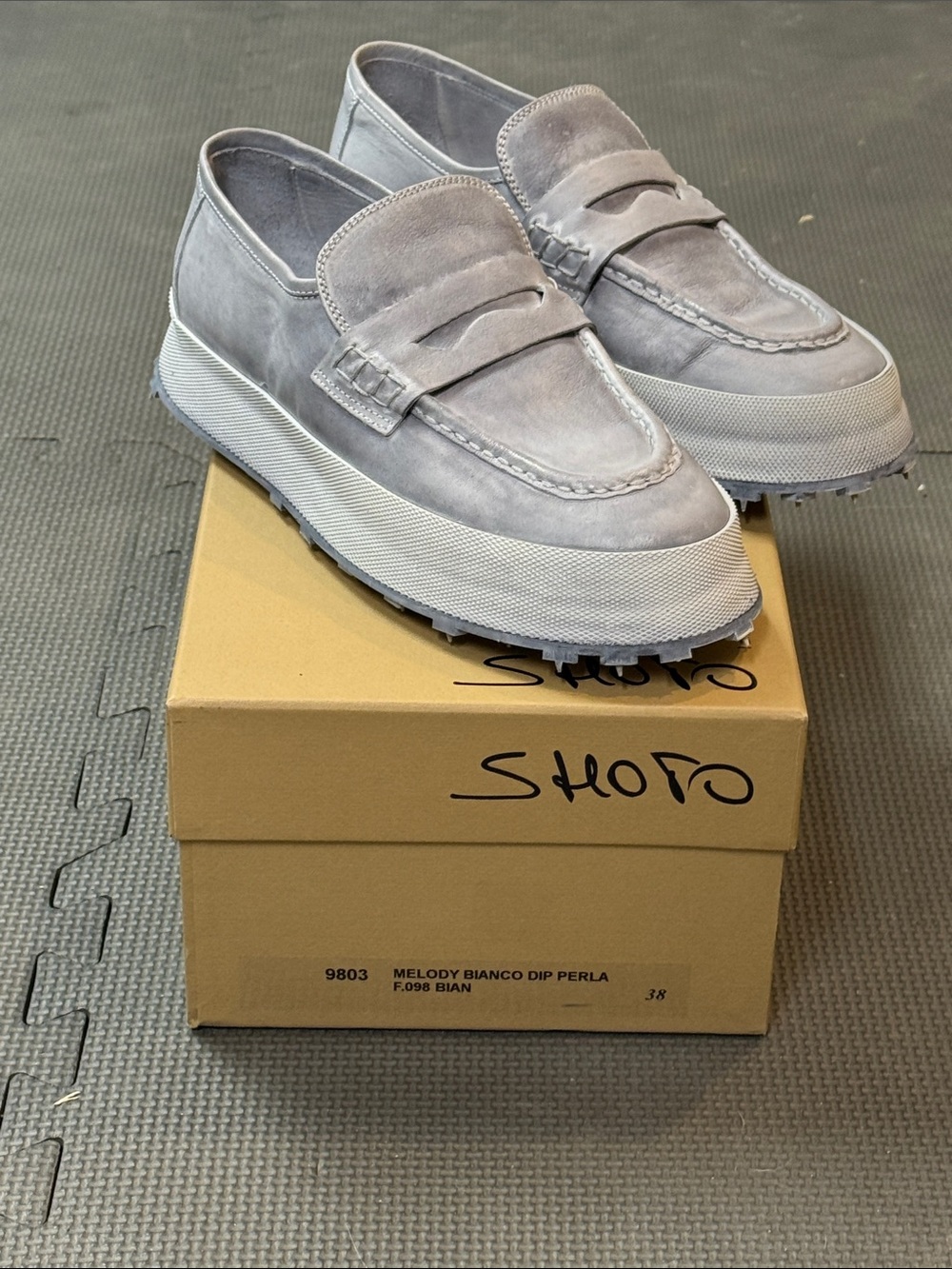 Shoto Melody Dip Perla/Gray Leather Platform Penny Loafers - Women's